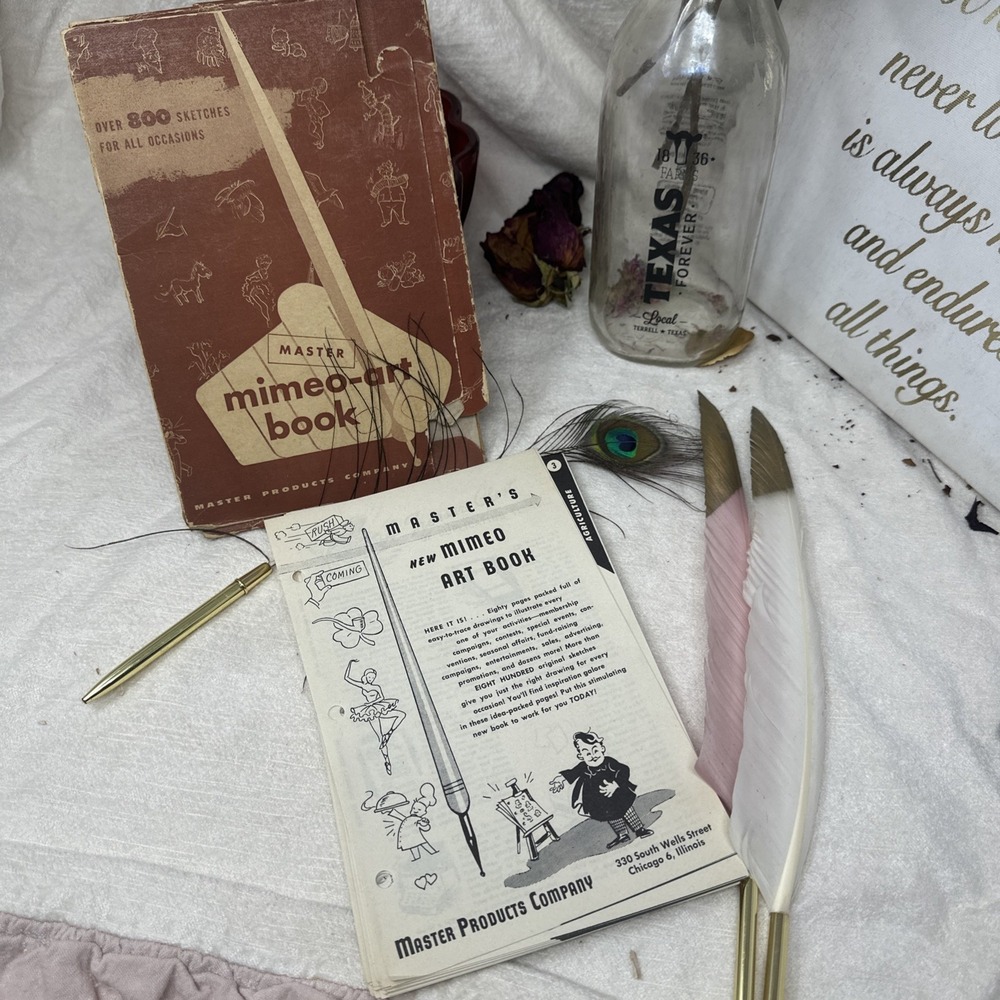 1950s Mimeograph Art Book, Mid Century Illustrations for Junk Journals